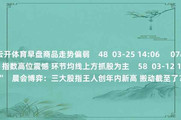 云开体育早盘商品走势偏弱    48  03-25 14:06     07'43''    应雁芳：指数高位震憾 环节均线上方抓股为主    58  03-12 11:50     07'33''    晨会博弈：三大股指王人创年内新高 搬动截至了？    51  03-12 11:49     185'00''    	2024年3月11日《商场零距离》下昼    27  03-12 10:17     180'00''    2024年3月11日《商场零距离》上昼    89  03-12 10:15     一财最热    点击关闭-开云平台网站皇马赞助商| 开云平台官方ac米兰赞助商 最新官网入口